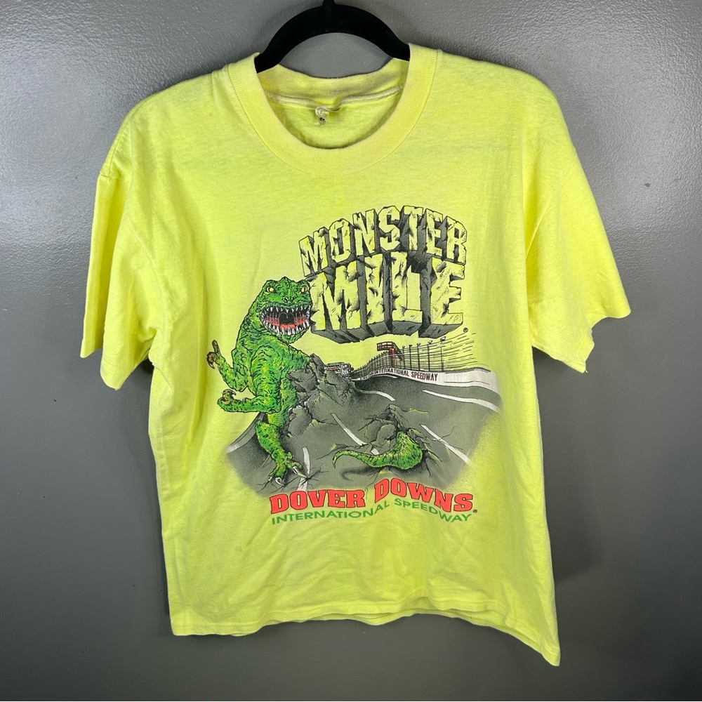 Vintage Dover Downs Speedway Monster Mile Racing Yellow Shirt Size Large